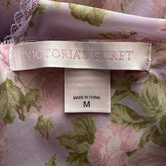 RARE Y2K Victoria's Secret Purple Floral Chiffon Babydoll Mini Dress Size Medium - Picture 13 of 16